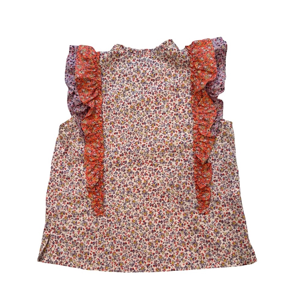 Ann Taylor Purple Orange Floral Ruffle Flutter Keyhole Button Blouse, Sz M - Picture 12 of 14